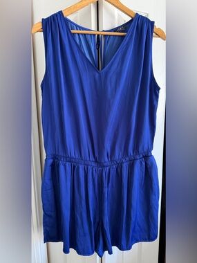 LOFT Petites V-Neck Romper w/ pockets in Cobalt Blue